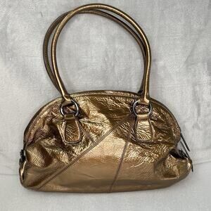 HOBO International Bronze Shiny Leather Double Handle Shoulder Bag Purse Satchel